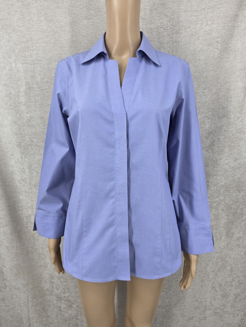 Foxcroft Taylor No Iron Pinpoint 3/4 Sleeve Shirt 100% Cotton Blue